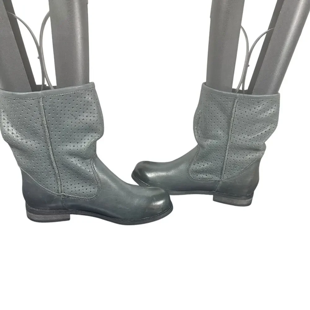 Mojo Moxy Gray Perforated Leather Mid-Calf Boots 6.5 Western Slouchy